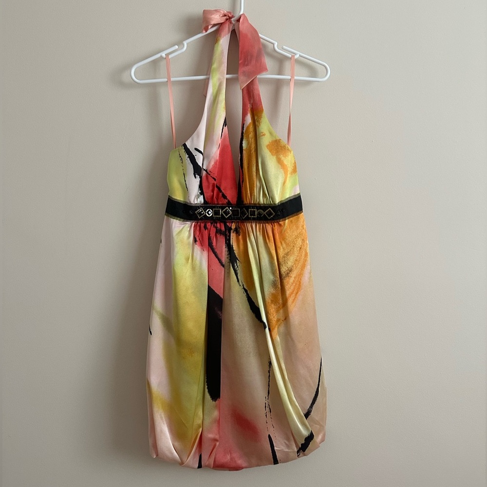 BCBG Silk bubble halter dress